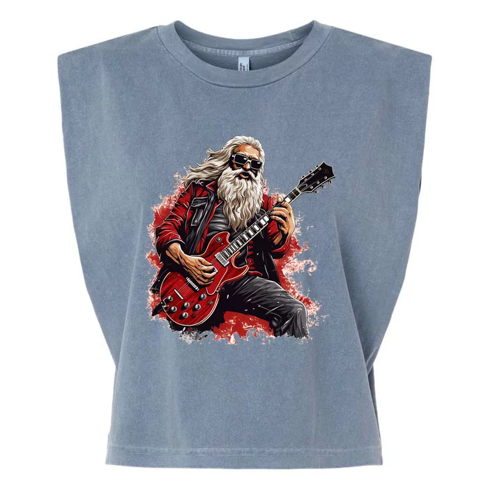 Happy festive Season for Motorcycle Santa and Guitar Lovers Garment-Dyed Women's Muscle Tee