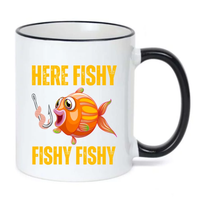 Here Fishy Saying Cute Fish Fishing Lovers Gift Black Color Changing Mug