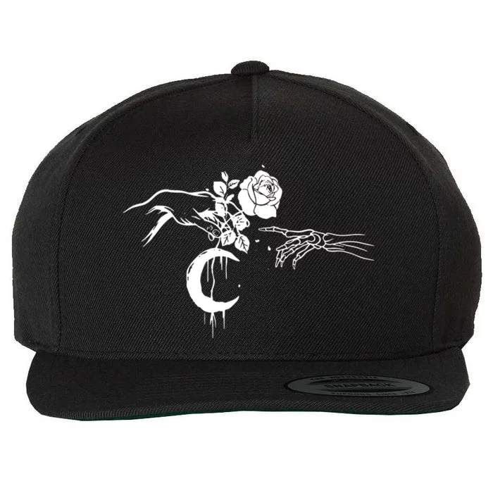 Hand Flower Skeleton Wool Snapback Cap