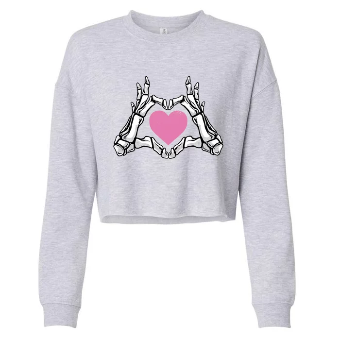 Halloween Funny Skeleton Hands Heart Gift Cropped Pullover Crew