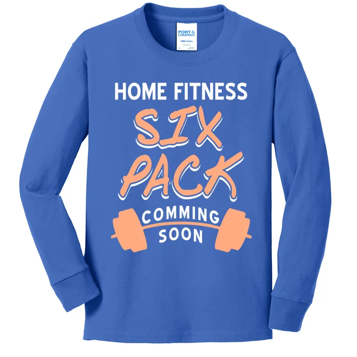 Home Fitness Six Pack Coming Soon Retro Funny Present Gift Kids Long Sleeve Shirt