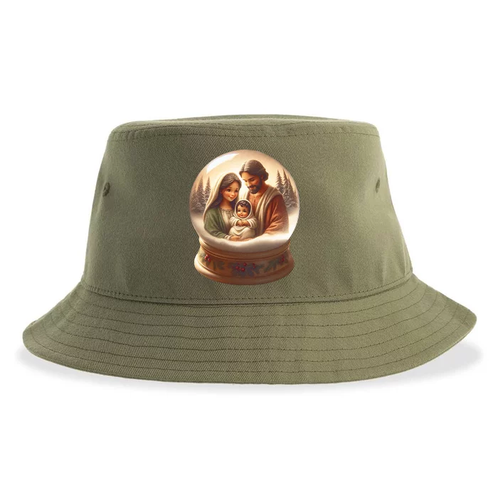 Holy Family Snow Globe Sustainable Bucket Hat