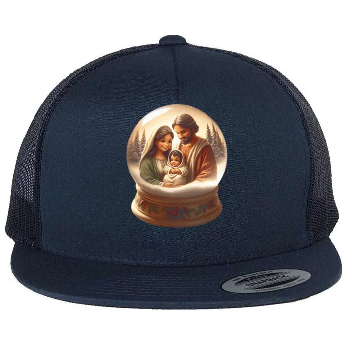 Holy Family Snow Globe Flat Bill Trucker Hat