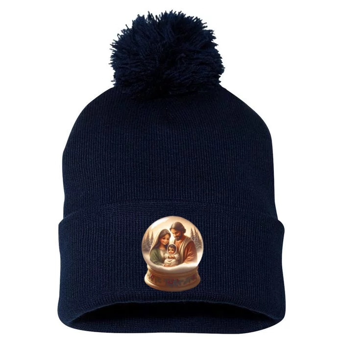 Holy Family Snow Globe Pom Pom 12in Knit Beanie