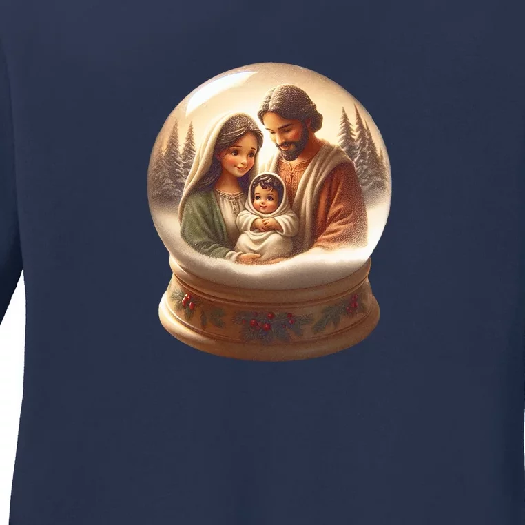 Holy Family Snow Globe Ladies Long Sleeve Shirt