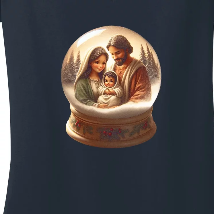 Holy Family Snow Globe Women's V-Neck T-Shirt