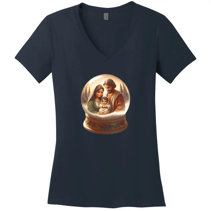 Holy Family Snow Globe Women's V-Neck T-Shirt