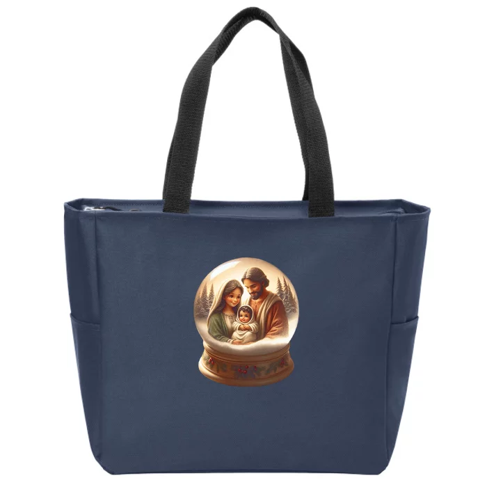 Holy Family Snow Globe Zip Tote Bag