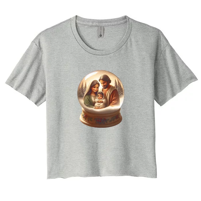 Holy Family Snow Globe Women's Crop Top Tee