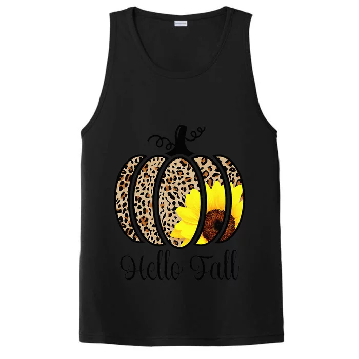 Hello Fall Sunflower Pumpkin Fall Y'All Leopard Autumn Performance Tank