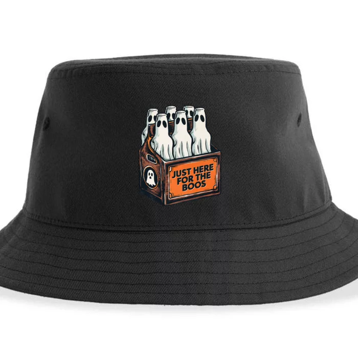 Here For The Boos Halloween 6 Pack Booze Ghost Beer Bottles Sustainable Bucket Hat