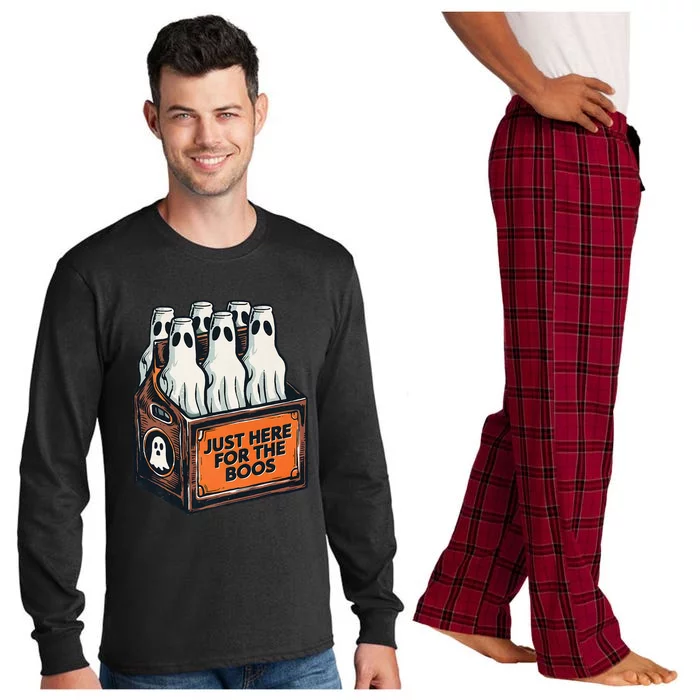 Here For The Boos Halloween 6 Pack Booze Ghost Beer Bottles Long Sleeve Pajama Set