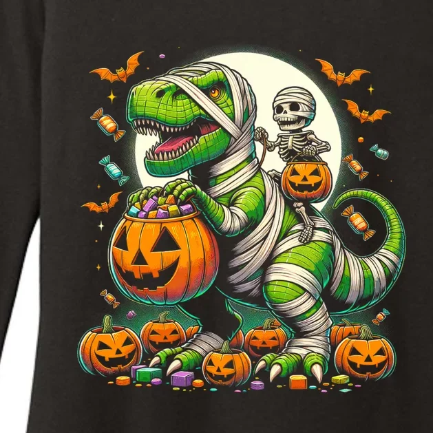 Halloween Funny T Rex Dinosaur Mummy Trick Treat Womens CVC Long Sleeve Shirt