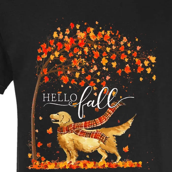 Hello Fall Tree Thanksgiving Dog Lover Golden Retriever Garment-Dyed Heavyweight T-Shirt