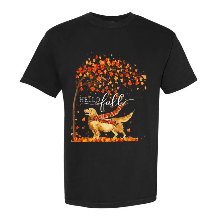 Hello Fall Tree Thanksgiving Dog Lover Golden Retriever Garment-Dyed Heavyweight T-Shirt