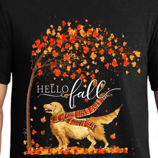 Hello Fall Tree Thanksgiving Dog Lover Golden Retriever Pajama Set