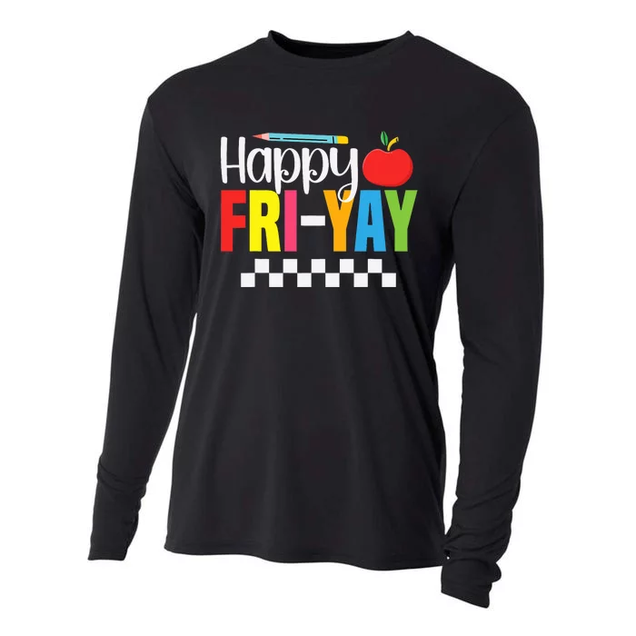 Happy Friyay Teacher Funny Friyay Friday Weekend Teachers Cooling Performance Long Sleeve Crew