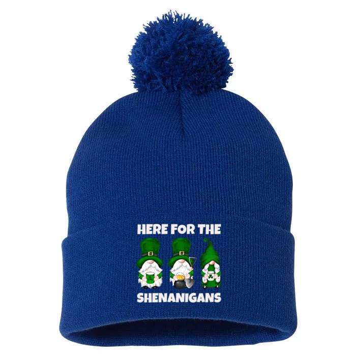 Here For The Shenanigans Funny St Patrick's Day Gnome Gift Pom Pom 12in Knit Beanie