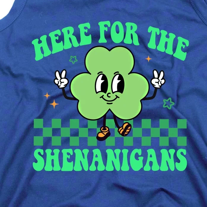 Here For The Shenanigans Groovy St Patricks Day Shamrock Gift Tank Top