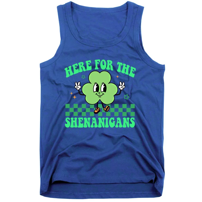 Here For The Shenanigans Groovy St Patricks Day Shamrock Gift Tank Top