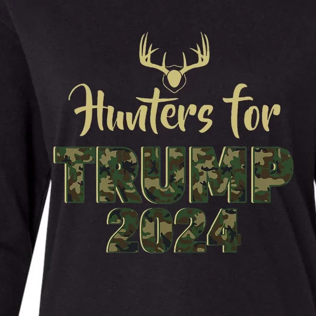 Hunters For Trump 2024 President Camouflage Deer Elk Antlers Womens Cotton Relaxed Long Sleeve T-Shirt