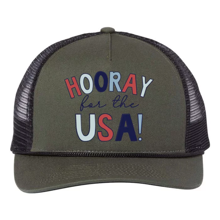 Hooray For The Usa Cute Fourth Of July Funny Gift Retro Rope Trucker Hat Cap