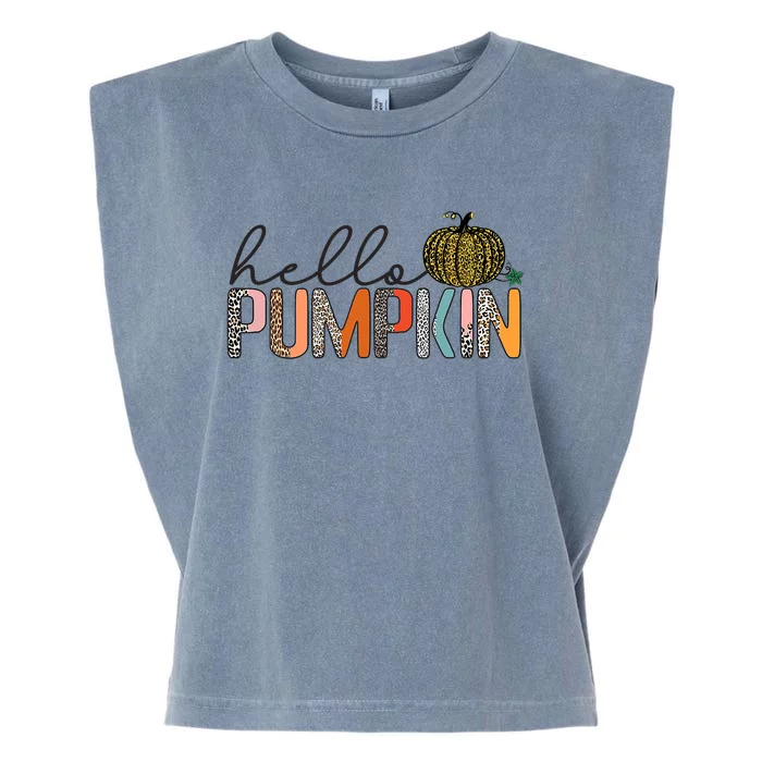 Hello Fall Theme Cheetah Pumpkin Leopard Garment-Dyed Women's Muscle Tee