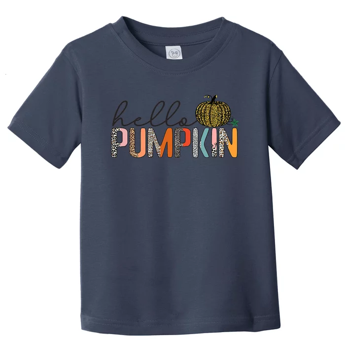 Hello Fall Theme Cheetah Pumpkin Leopard Toddler T-Shirt