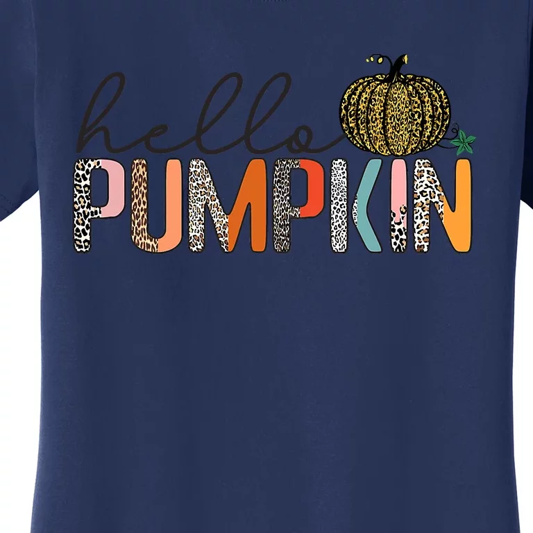 Hello Fall Theme Cheetah Pumpkin Leopard Women's T-Shirt