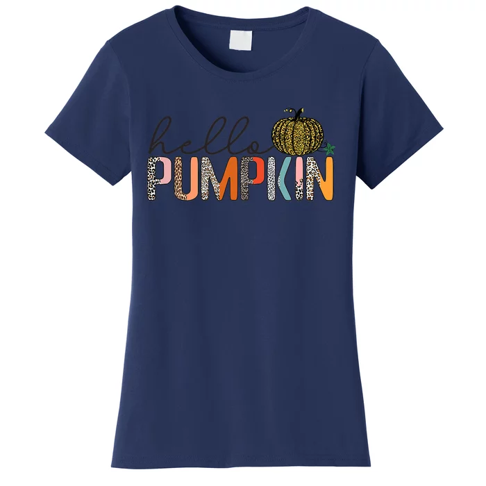 Hello Fall Theme Cheetah Pumpkin Leopard Women's T-Shirt