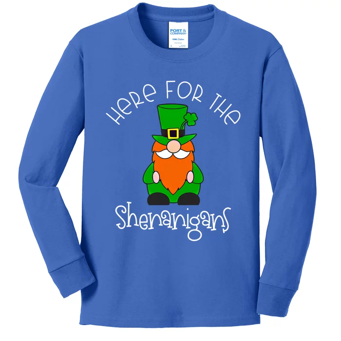 Here For The Shenanigans St Patrick's Day Gnome Gift Kids Long Sleeve Shirt