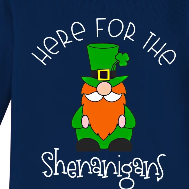 Here For The Shenanigans St Patrick's Day Gnome Gift Baby Long Sleeve Bodysuit