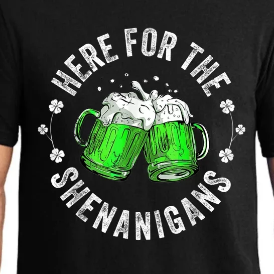 Here For The Shenanigans Beer St Patricks Day Shamrock Pajama Set