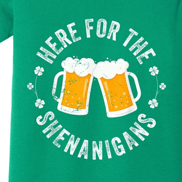 Here For The Shenanigans Beer St Patricks Day Shamrock Baby Bodysuit