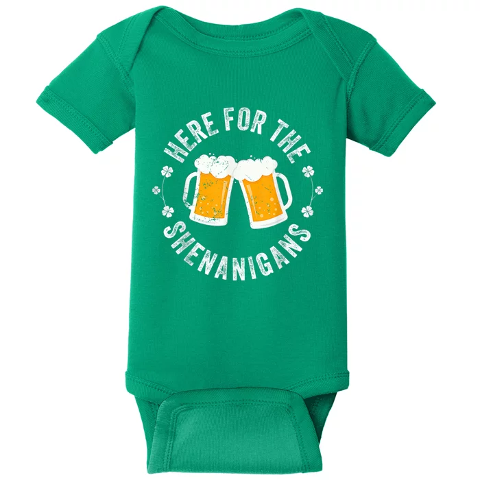 Here For The Shenanigans Beer St Patricks Day Shamrock Baby Bodysuit