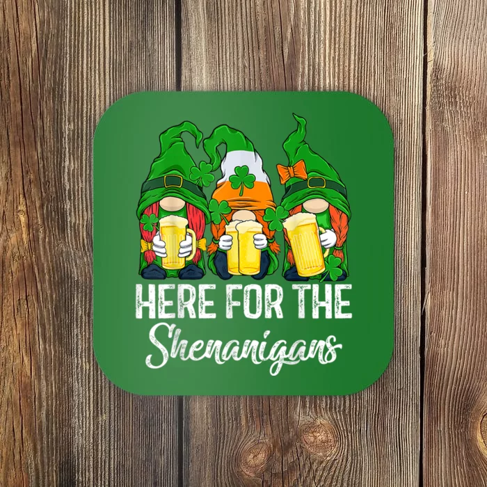 Here For The Shenanigans Gnome Beer St Patricks Day Shamrock Coaster