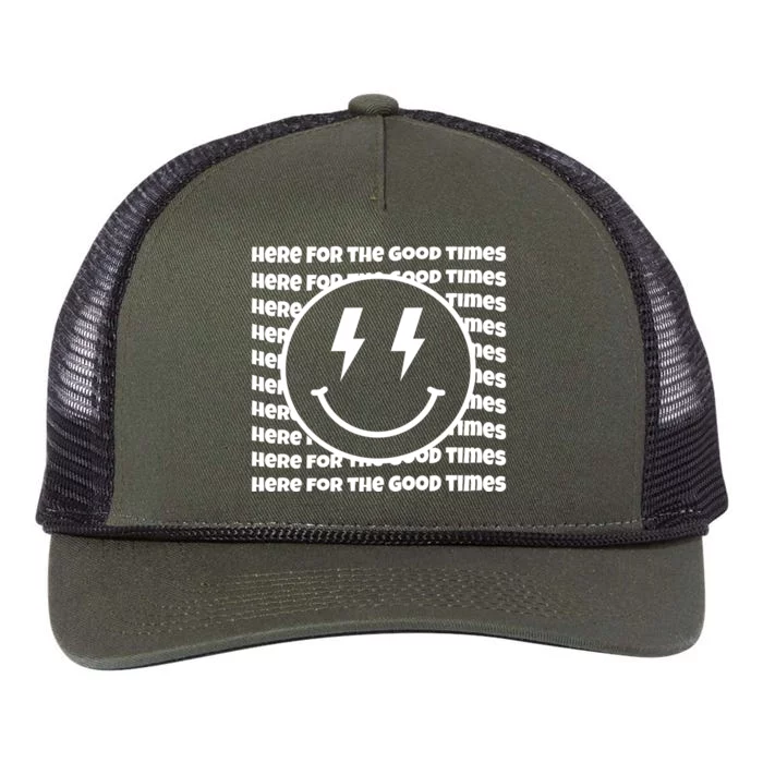 Here For The Good Times Retro Smile Retro Rope Trucker Hat Cap