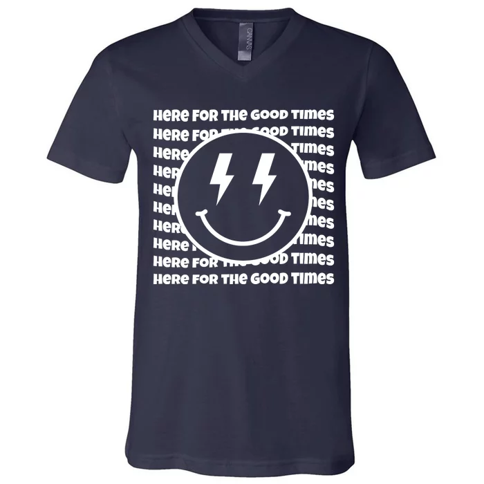 Here For The Good Times Retro Smile V-Neck T-Shirt