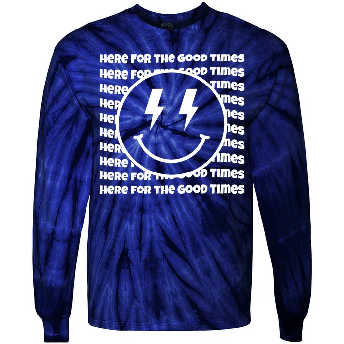 Here For The Good Times Retro Smile Tie-Dye Long Sleeve Shirt