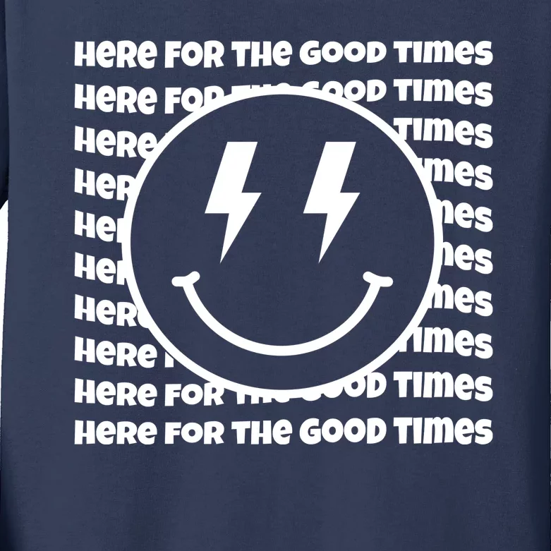 Here For The Good Times Retro Smile Kids Long Sleeve Shirt