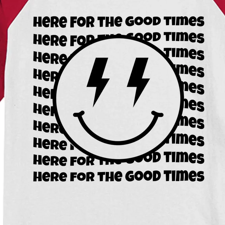 Here For The Good Times Retro Smile Kids Colorblock Raglan Jersey