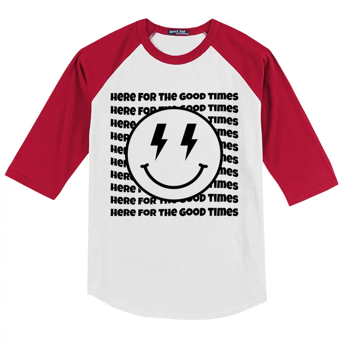 Here For The Good Times Retro Smile Kids Colorblock Raglan Jersey