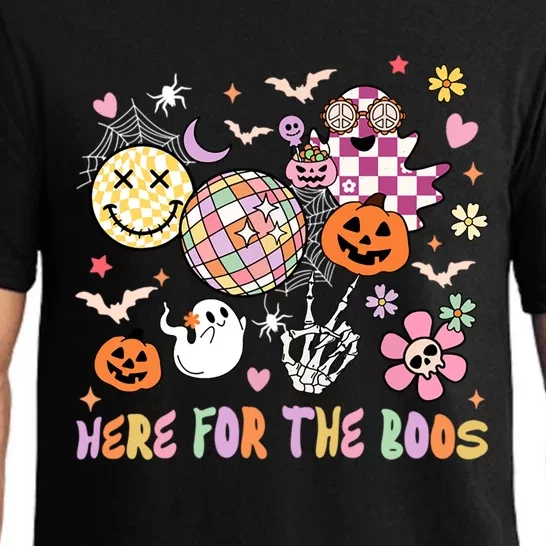 Here For The Boos Groovy Ghost Retro Disco Halloween Costume Meaningful Gift Pajama Set