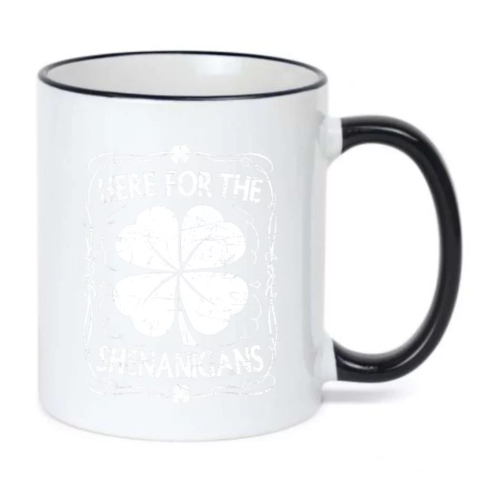 Here For The Shenanigans Happy St Patricks Day Shamrock Gift Black Color Changing Mug