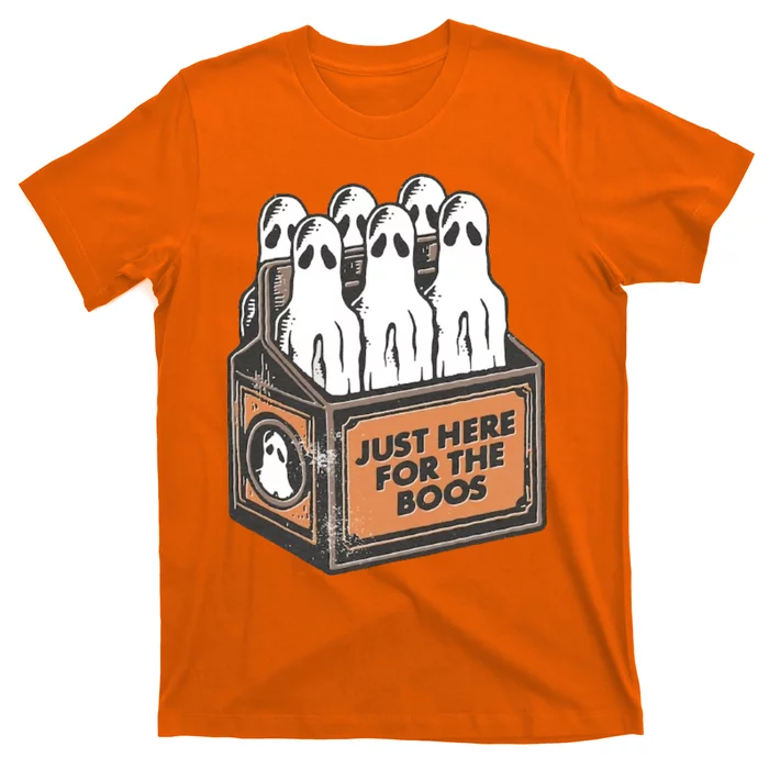 Here For The Boos Halloween 6 Pack Booze Ghost Beer Bottles Funny Humorous Retro T-Shirt