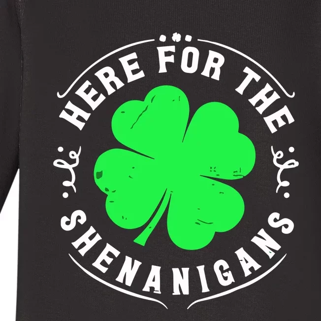 Here For The Shenanigans St Patricks Day Baby Long Sleeve Bodysuit