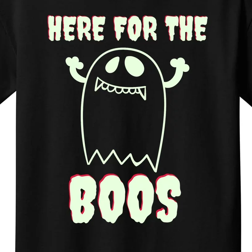 Here For The Boos Funny Halloween Ghost Kids T-Shirt