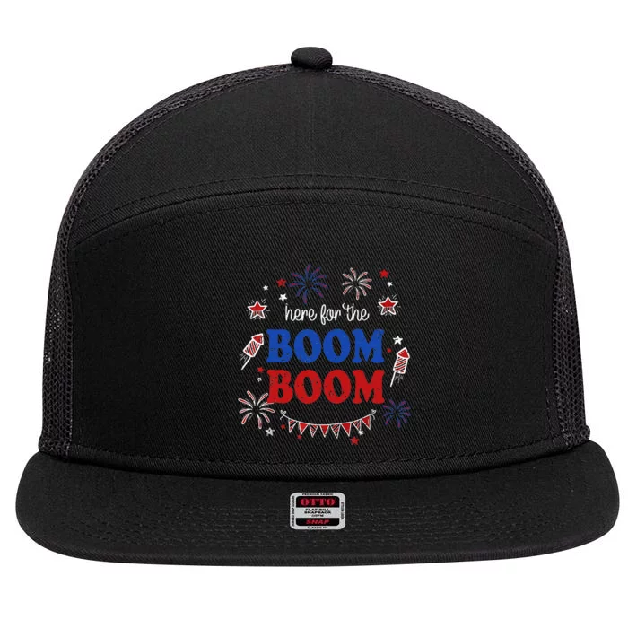 Here For The Boom Boom 4th Of July Fireworks Independence 7 Panel Mesh Trucker Snapback Hat