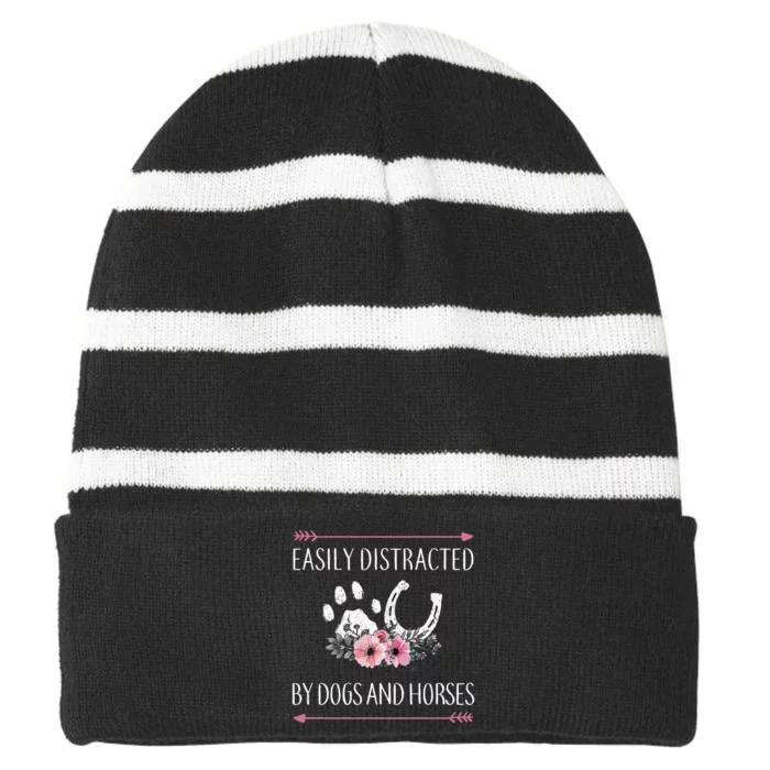 Horse For Teens Girl Horse Lovers Striped Beanie with Solid Band