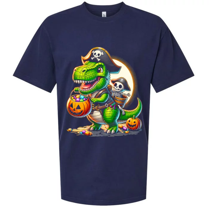 Halloween Funny T Rex Dinosaur Pirate Boy Trick Treat Sueded Cloud Jersey T-Shirt